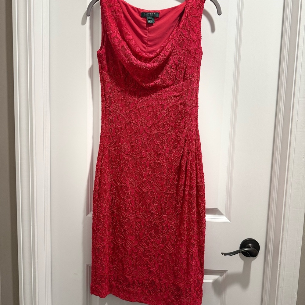 Ralph Lauren Raspberry Lace Midi Dress